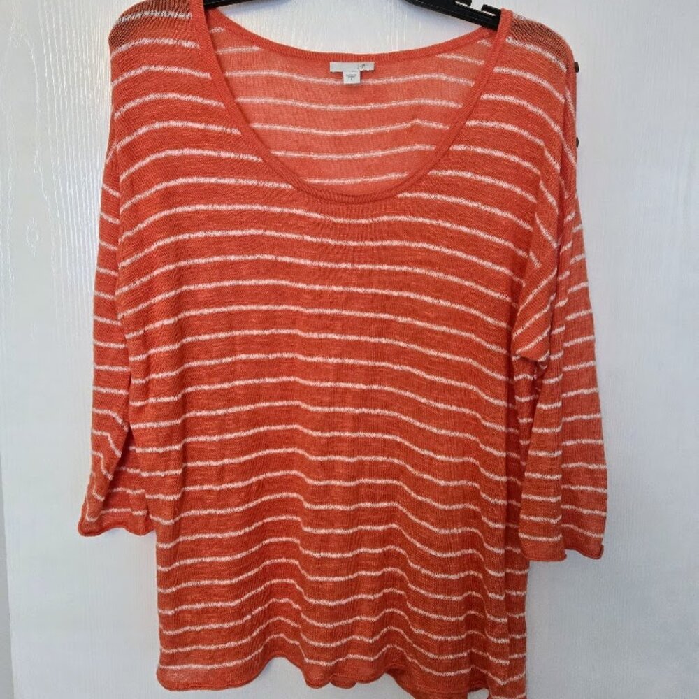 J. Jill orange and white striped linen blend sweater‎ Size L